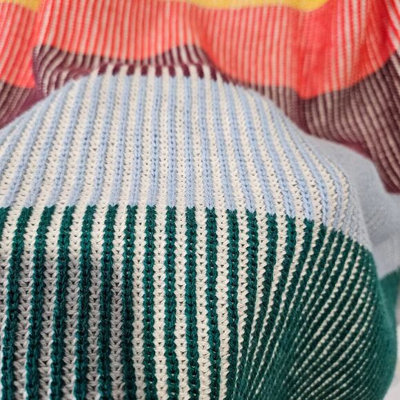 Lands End Womens Sweater M Drifter Colorful Rainbow Stripe Ribbed Cardigan - Picture 6 of 9
